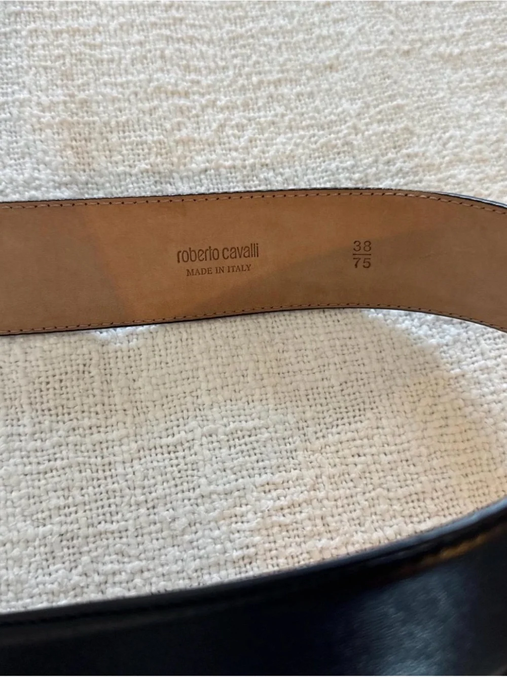 Roberto Cavalli Black Leather Belt with Gold Buckle